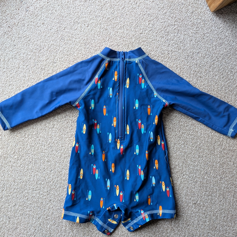 Blue Surfboard Print Kids Swimwear